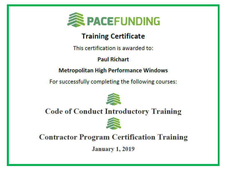 Certified by PACE Funding