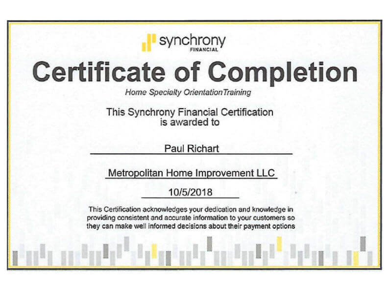 Certified by Synchrony Financial Certified by Synchrony Financial