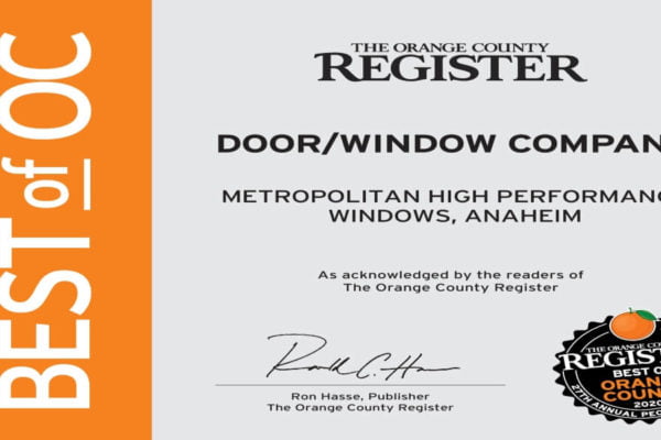 Metropolitan Is Named Orange County’s “Best Door and Window Company”